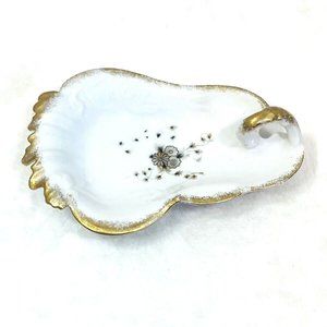 Lefton White Lemon Server Nappy Dish Gold Trim Leaves #5763 1930s Bone China